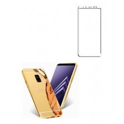 Kit Protector Aluminio Samsung A8 2018 Dorado +vidrio Blanc (Entrega Inmediata)