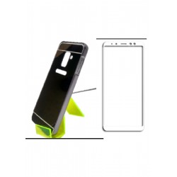 Kit Protector Aluminio Samsung A8 Plus Negro + Vidrio Blanco (Entrega Inmediata)