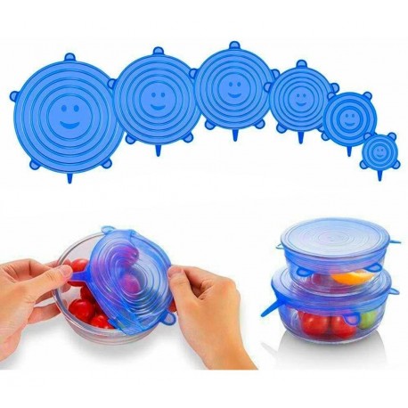 Tapas De Silicona Multiusos Para Recipientes Set De 6 Piezas (Entrega Inmediata)