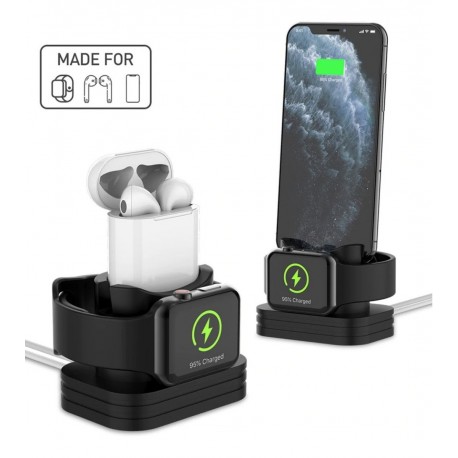 Base Stand Dock Silicona AirPods Iwatch iPhone Apple 2 En 1 (Entrega Inmediata)