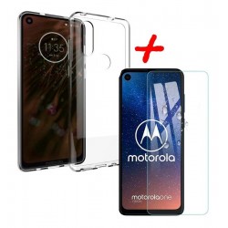 Funda Estuche Forro Goma Clear + Vidrio 2d Moto One Vision (Entrega Inmediata)