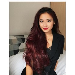 Extensiones Largas De Cabello Seminatural Rojo Borgoña (Entrega Inmediata)