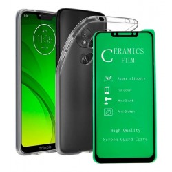 Funda Estuche Forro Goma Clear + Vidrio 5d Moto G7 Power (Entrega Inmediata)