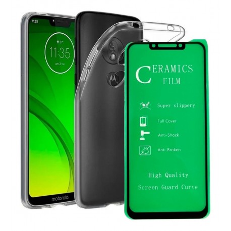 Funda Estuche Forro Goma Clear + Vidrio 5d Moto G7 Power (Entrega Inmediata)