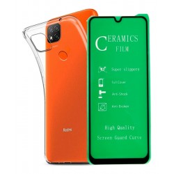Funda Goma Clear + Vidrio Cerámico Full Xiaomi Redmi 9c (Entrega Inmediata)
