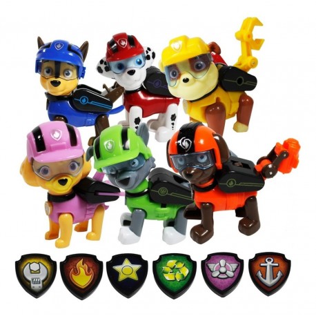 Figuras Patrulla Canina Set 6 Perritos Mas Escudos 12 Pieza (Entrega Inmediata)