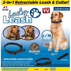 Lucky Leash- 2-n-1 Collar Y Correa Retractil- L/xl (Entrega Inmediata)