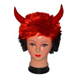 Peluca Corta Roja Con Negro Y Cachos (Entrega Inmediata)