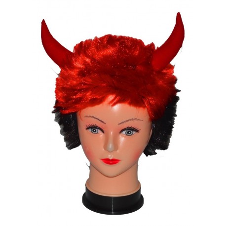 Peluca Corta Roja Con Negro Y Cachos (Entrega Inmediata)