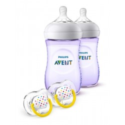 Set Teteros Avent Natural 9oz X 2 Und + Chupos 0-3m Niña (Entrega Inmediata)