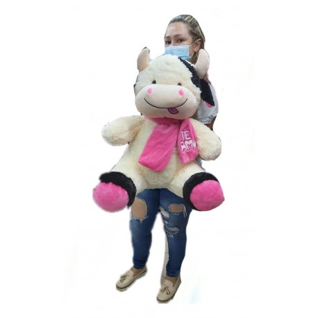Vaca De Peluche Grande De 90cmts + Perfume Y Moño De Regalo (Entrega Inmediata)