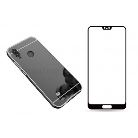 Kit Protector Bumper Aluminio Huawei P20 Lite + Vidrio Negro (Entrega Inmediata)