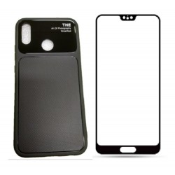 Kit Funda Estuche Tpu Lujo Huawei P20 Lite Negro + Vidrio 3d (Entrega Inmediata)