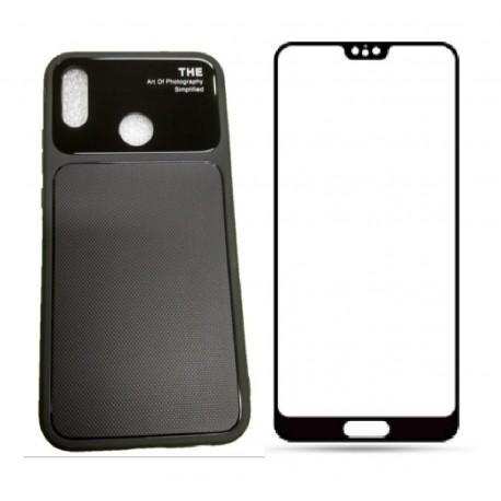 Kit Funda Estuche Tpu Lujo Huawei P20 Lite Negro + Vidrio 3d (Entrega Inmediata)