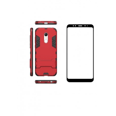 Kit Estuche Antiimpacto Xiaomi Redmi 5 Plus Rojo+ Vidrio 3d (Entrega Inmediata)