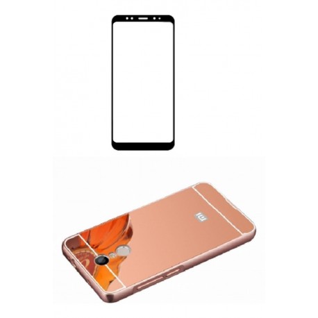 Kit Bumper Aluminio Xiaomi Redmi 5 Plus Rosado+ Vidrio Negro (Entrega Inmediata)