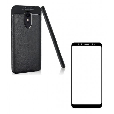 Kit Estuche Tpu Cuero Xiaomi Redmi 5 Plus Ng+ Vidrio Negro (Entrega Inmediata)