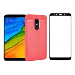 Kit Estuche Tpu Cuero Xiaomi Redmi 5 Plus Rojo+ Vidrio Negro (Entrega Inmediata)