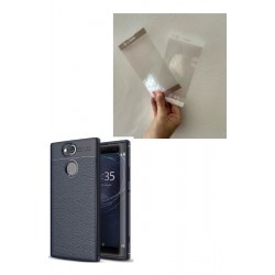 Kit Estuche Tipo Cuero Sony Xa2 Azul + Vidrio 3d (Entrega Inmediata)