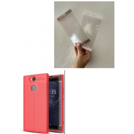 Kit Estuche Tipo Cuero Sony Xa2 Rojo + Vidrio 3d (Entrega Inmediata)