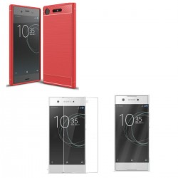 Kit Protector Carbono Rojo Sony Xperia Xa1 Plus + Vidrio 3d (Entrega Inmediata)