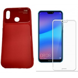 Kit Funda Tpu De Lujo Huawei P20 Lite Rojo+ Vidrio Blanc 3d (Entrega Inmediata)