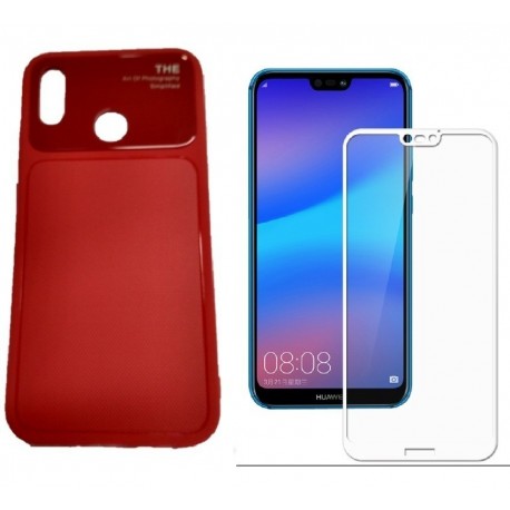 Kit Funda Tpu De Lujo Huawei P20 Lite Rojo+ Vidrio Blanc 3d (Entrega Inmediata)