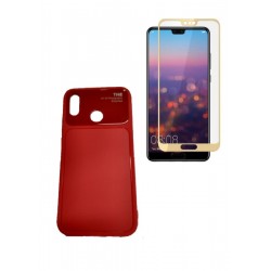 Kit Funda Tpu De Lujo Huawei P20 Lite Rojo+ Vidrio 3d Dorad (Entrega Inmediata)