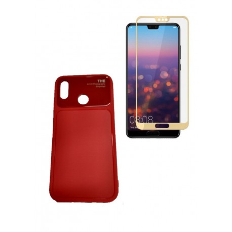 Kit Funda Tpu De Lujo Huawei P20 Lite Rojo+ Vidrio 3d Dorad (Entrega Inmediata)