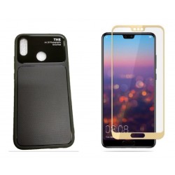Kit Funda Tpu De Lujo Huawei P20 Lite Negr+ Vidrio 3d Dorad (Entrega Inmediata)