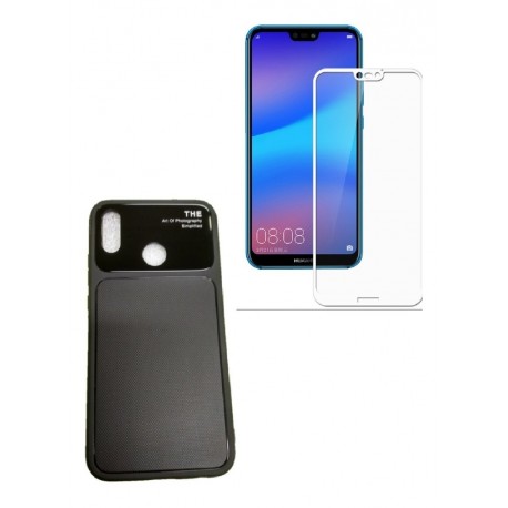 Kit Funda Tpu De Lujo Huawei P20 Lite Negr+ Vidrio 3d Blanc (Entrega Inmediata)