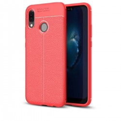 Kit Protector Tipo Cuero Huawei P20 Lite Rojo+ Vidrio Negro (Entrega Inmediata)
