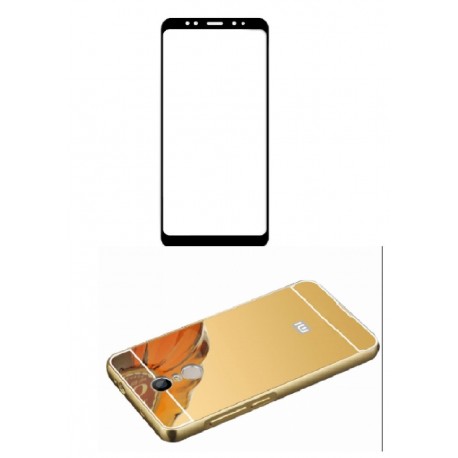 Kit Bumper Aluminio Xiaomi Redmi 5 Plus Dorado +vidrio Negro (Entrega Inmediata)