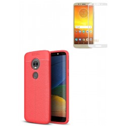 Kit Protector Lujo Motorola E5 / G6 Play Rojo+ Vidrio Blanco (Entrega Inmediata)