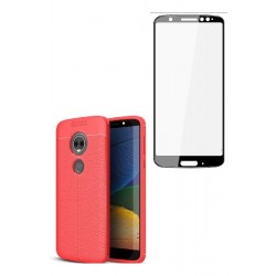 Kit Protector Lujo Motorola E5 / G6 Play Rojo + Vidrio Negro (Entrega Inmediata)