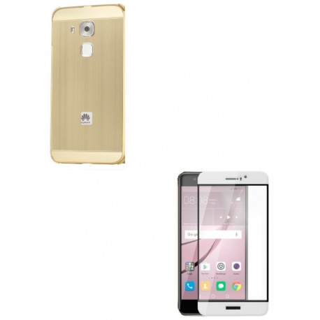 Kit Bumper Dorado + Vidrio 3d Blanco Huawei Nova Plus (Entrega Inmediata)