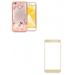Kit Estuche Silicona Decorada Dorada + Vidrio Dorad Redmi 4x (Entrega Inmediata)
