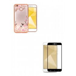 Kit Estuche Silicona Decorada Dorada + Vidrio Negro Redmi 4x (Entrega Inmediata)