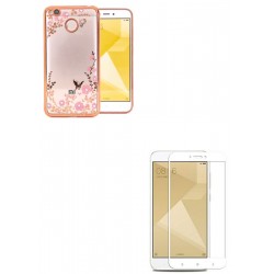 Kit Estuche Silicona Decorada Dorada + Vidrio Blanc Redmi 4x (Entrega Inmediata)