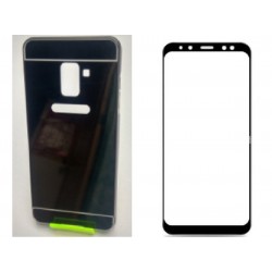 Kit Protector Aluminio Samsung A8 Plus Plat+ Vidrio Negro 3d (Entrega Inmediata)