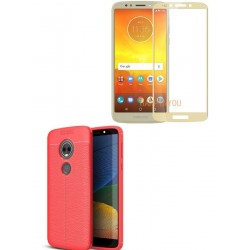 Kit Protector Lujo Motorola E5 / G6 Play Rojo+ Vidrio Dorado (Entrega Inmediata)