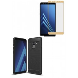 Kit Protector Carbono Samsung A8 2018 Negro + Vidrio Curvo (Entrega Inmediata)