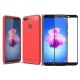 Kit Protector Fibra Carbono Huawei P Smart Rojo + Vidrio Ng (Entrega Inmediata)