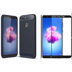 Kit Protector Fibra Carbono Huawei P Smart Azul + Vidrio Ng (Entrega Inmediata)