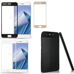 Kit Protector Cuero Zenfone 4 Pro Zs551kl Negro + Vidrio 3d (Entrega Inmediata)