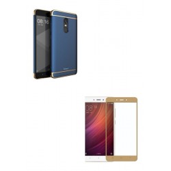 Kit Estuche Acrilico Azul + Vidrio Dorado Redmi Note 4x (Entrega Inmediata)