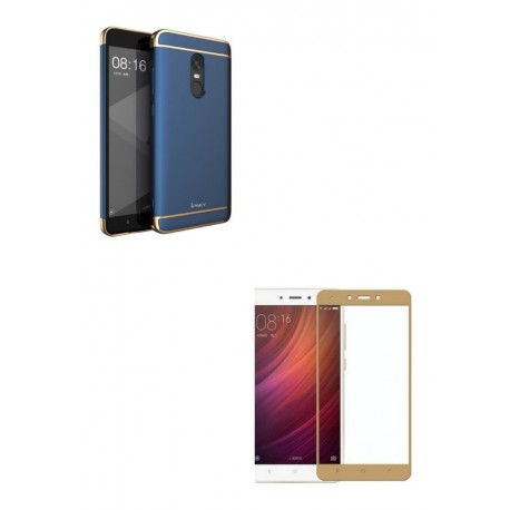 Kit Estuche Acrilico Azul + Vidrio Dorado Redmi Note 4x (Entrega Inmediata)