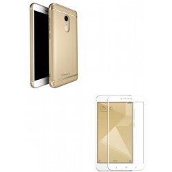 Kit Estuche Acrilico Dorado + Vidrio Blanco Redmi Note 4x (Entrega Inmediata)