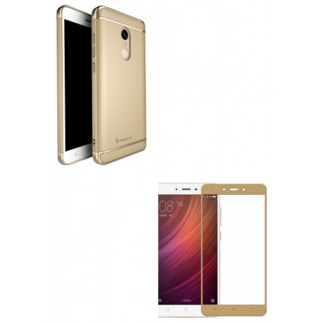 Kit Estuche Acrilico Dorado + Vidrio Dorado Redmi Note 4x (Entrega Inmediata)