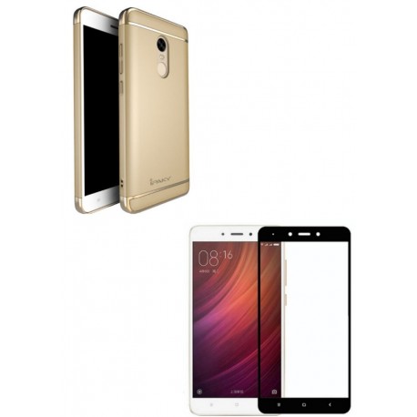 Kit Estuche Acrilico Dorado + Vidrio Negro Redmi Note 4x (Entrega Inmediata)